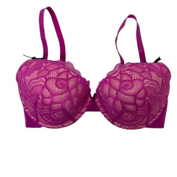 Betsey Johnson Pink Lace Push-up Bra - Size 34D - Picture 1 of 8